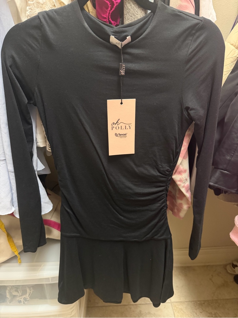 Oh Polly Black Long Sleeve Ruched Mini Dress